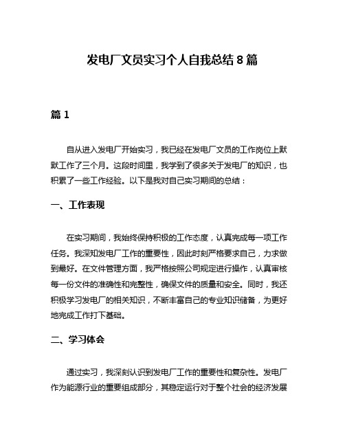 发电厂文员实习个人自我总结8篇