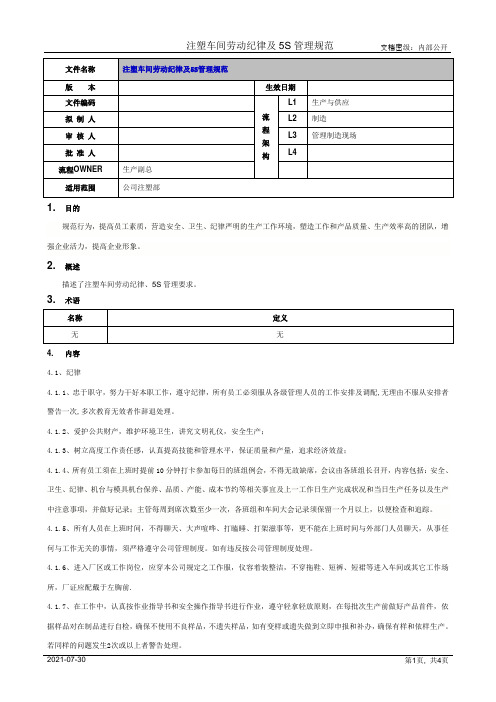 注塑车间劳动纪律及5S管理规范[模板]