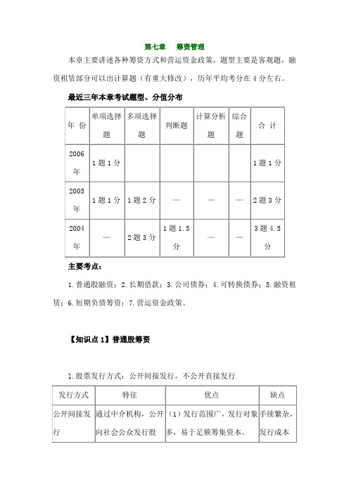第七章筹资管理重难点及习题讲解