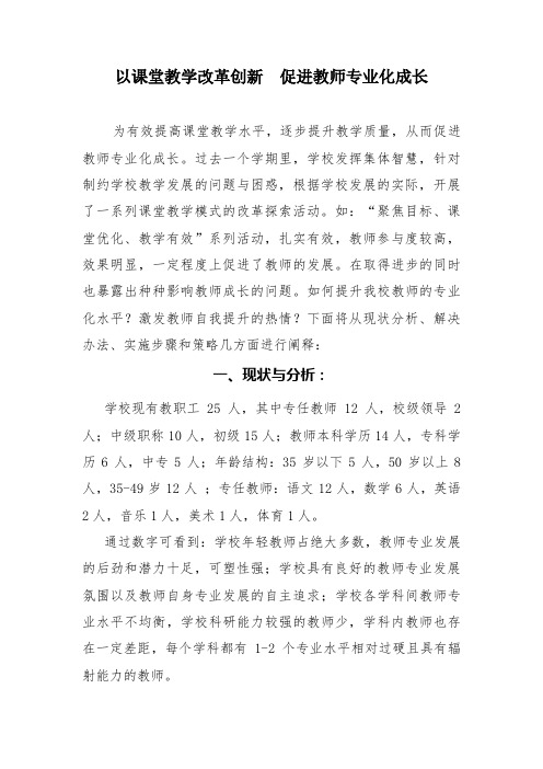 以课堂教学改革创新  促进教师专业化成长