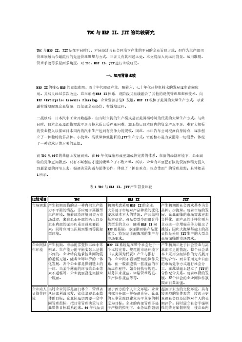 TOC与MRPII、JIT的比较研究