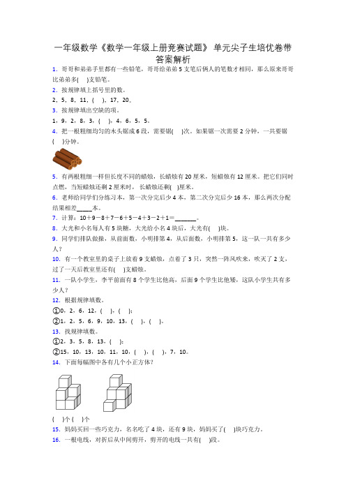 一年级数学《数学一年级上册竞赛试题》 单元尖子生培优卷带答案解析