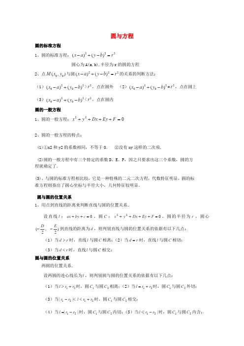 高考数学 夯实基础 圆与方程、圆与圆的位置关系