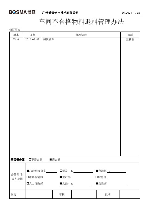 车间不合格物料退料管理办法