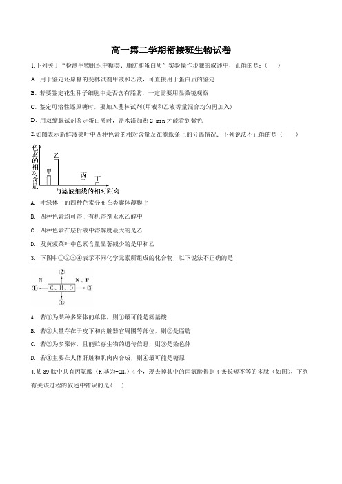 河北省张家口市第一中学2018-2019学年高一(衔接班)下学期开学考试生物试题(原卷版)