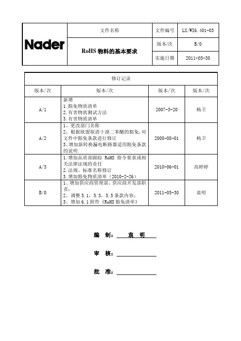 ROHS物料的基本要求