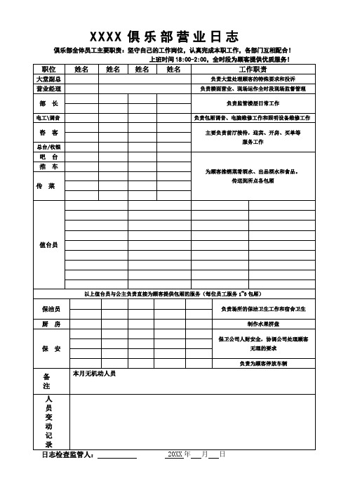 KTV娱乐场所营业日志