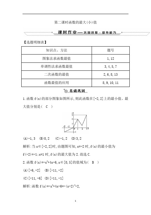 高中数学人教版高一课时作业：1.3.1第二课时 函数的最大(小)值