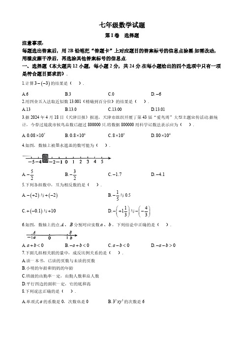 天津市和平区2024-2025学年七年级上期中考试数学试题(含答案)