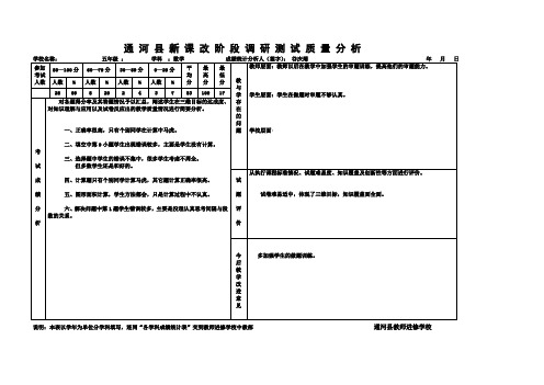 五年级数学质量分析表