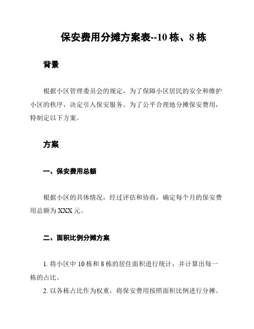 保安费用分摊方案表--10栋、8栋