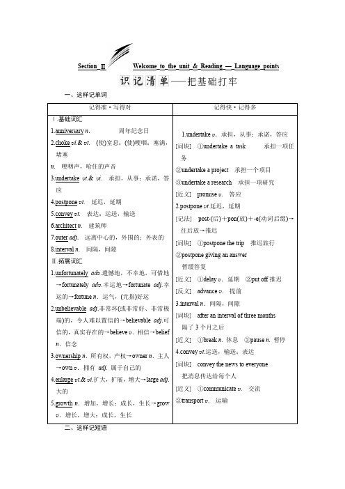 译林版高中英语选修7优化教案 Unit 4 Section Ⅱ Welcome to the unit & Reading — Language points