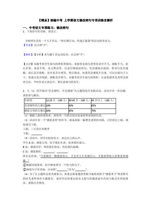 【精品】部编中考 上学期语文修改病句专项训练含解析