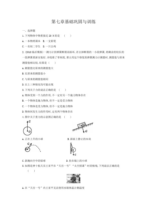 2020年春人教版八年级物理下册第七章《力》基础巩固和训练(Word版附答案)