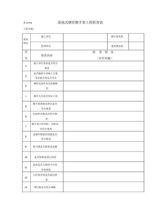 表外脚手架检查表格