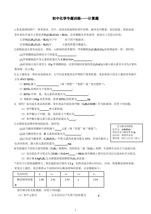 九年级化学专题训练——计算题