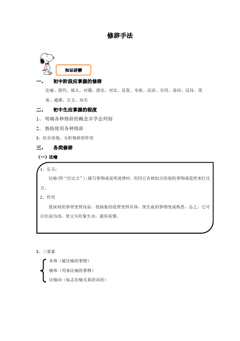 2023年中考语文二轮专题复习：修辞手法