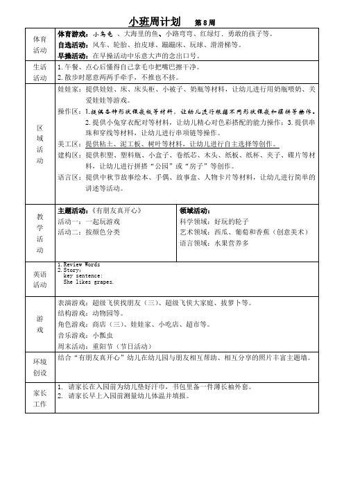 幼儿园班级周计划第8周