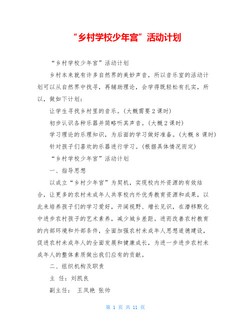 “乡村学校少年宫”活动计划