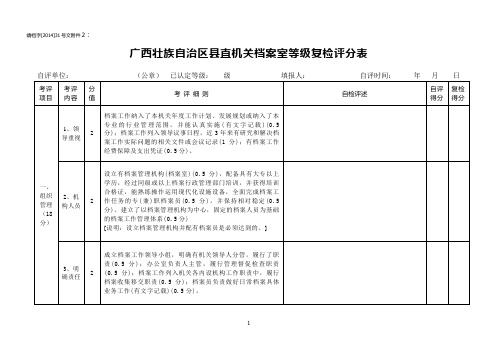 广西壮族自治区县直机关档案室等级复检评分表