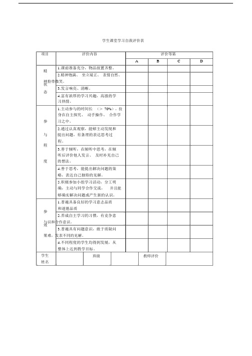 完整版学生课堂学习自我评价表.doc