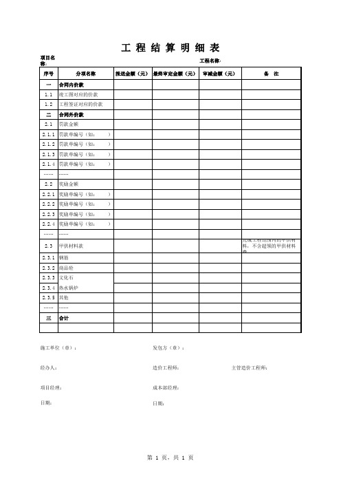 工程结算汇总及明细表