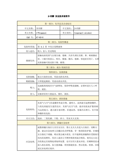 2-丙醇 安全技术说明书