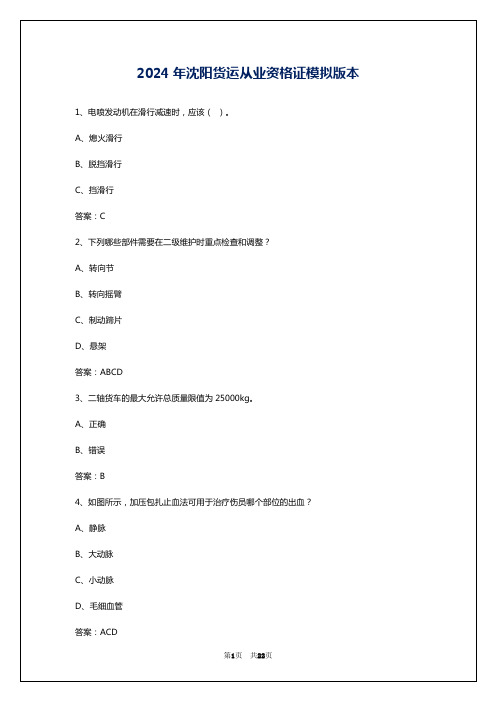 2024年沈阳货运从业资格证模拟版本