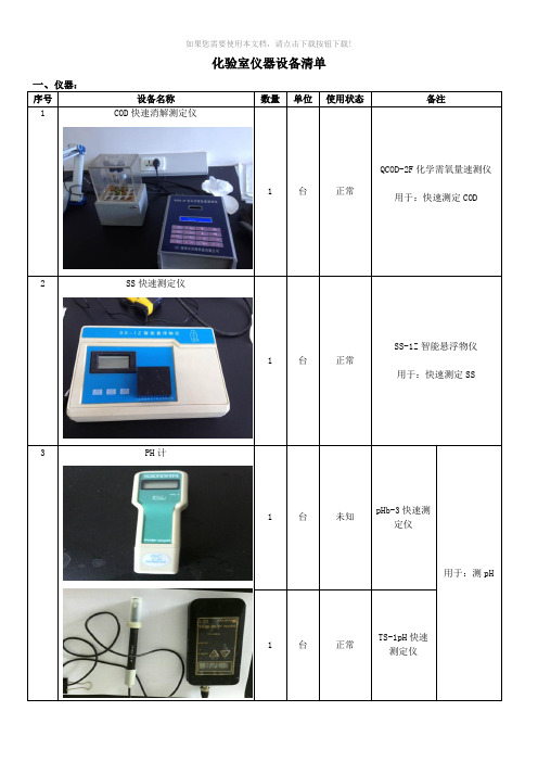 化验室仪器清单