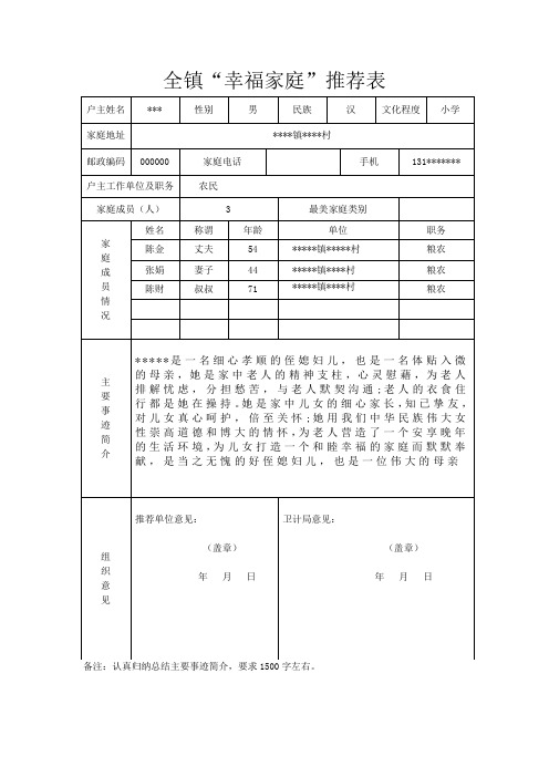 创建幸福家庭表