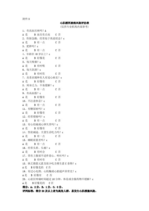 心肌梗死患病风险评估表
