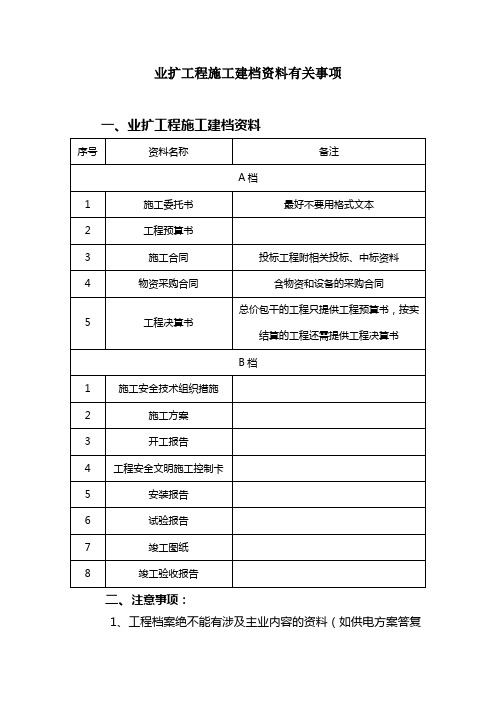 配电业扩工程施工建档资料有关事项