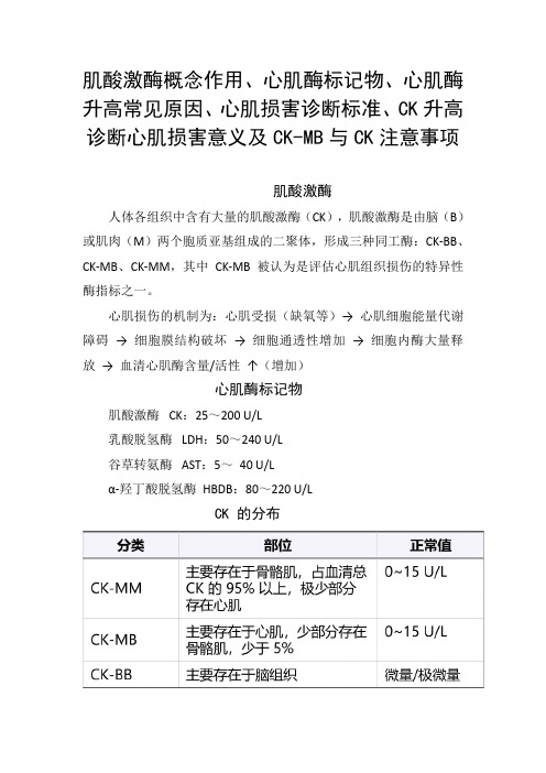 肌酸激酶作用、心肌酶标记物、心肌酶升高原因、心肌损害诊断标准、CK升高诊断心肌损害意义及指标注意事项