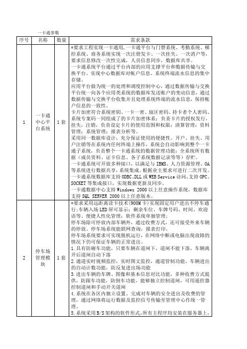 一卡通参数要求