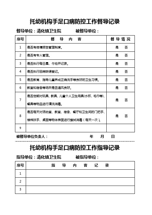 托幼机构预防手足口病督导记录