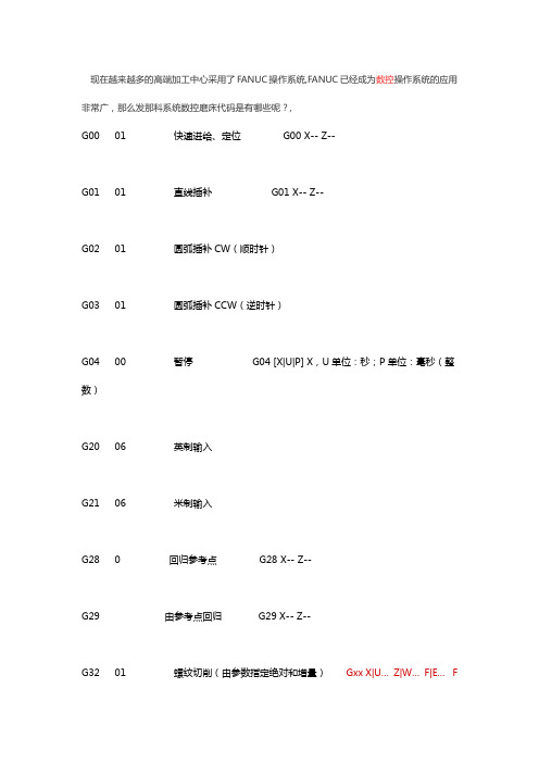 fanuc系统数控磨床代码【大全】