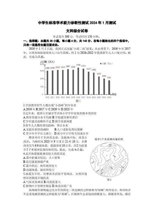 2024THUSSAT中学生标准学术能力诊断性测试文综试题及答案