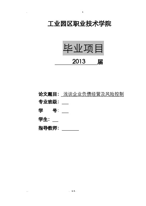 浅谈企业负债经营及风险控制论文