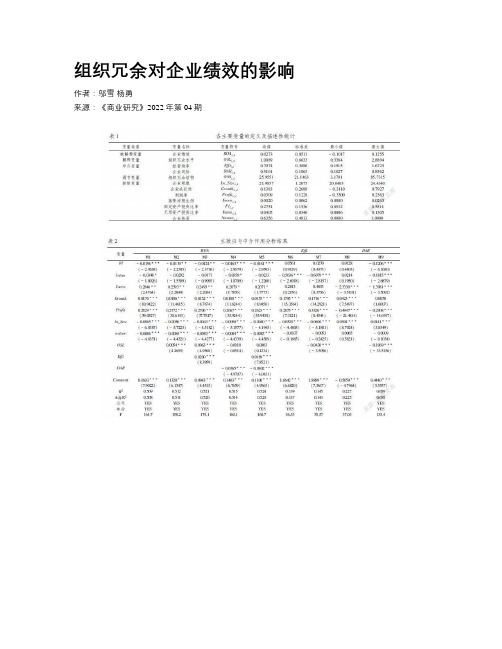 组织冗余对企业绩效的影响