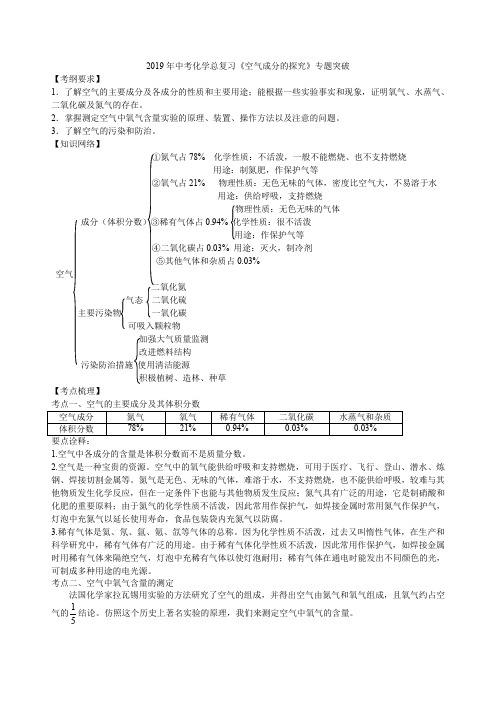 2018年中考化学(人教版)总复习《空气成分的探究》专题突破(知识点+例题演练)