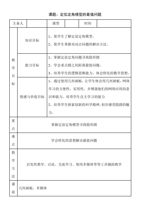 初中九年级数学教案-定弦定角模型的最值问题-优秀奖