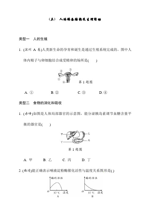 最新中考生物重点题型突破：题型一  识图题(三)  人体的各结构及生理活动