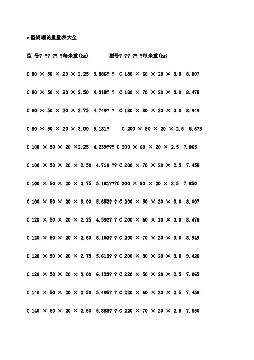 c型钢理论重量表大全