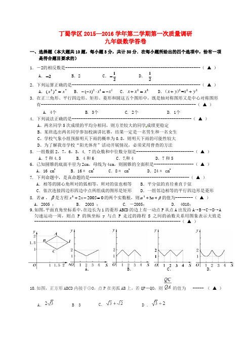 江苏省宜兴市丁蜀学区七校联考2016届九年级数学下学期第一次质量检测试题