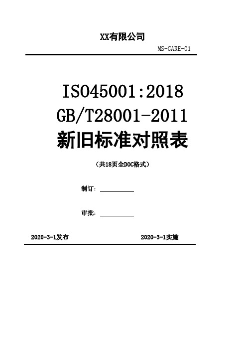 ISO 45001：2020和 GBT28001：2011新旧标准差异性对照表