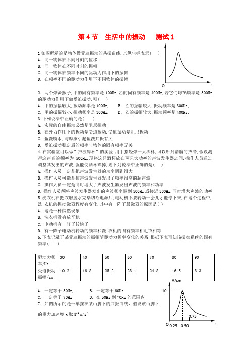 高三物理 1.4《生活中的振动》测试1(鲁科版选修3-4)