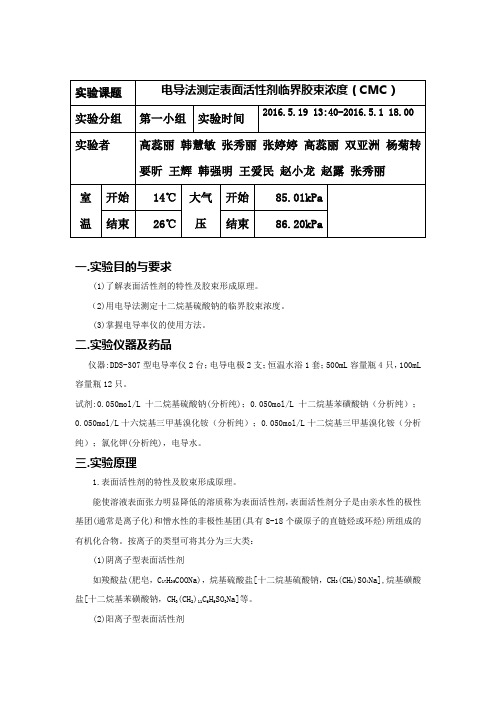 电导法测定表面活性剂临界胶束浓度(CMC)