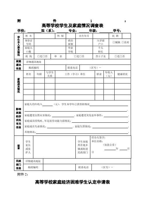 大学生贫困助学金申请表全国通用标准