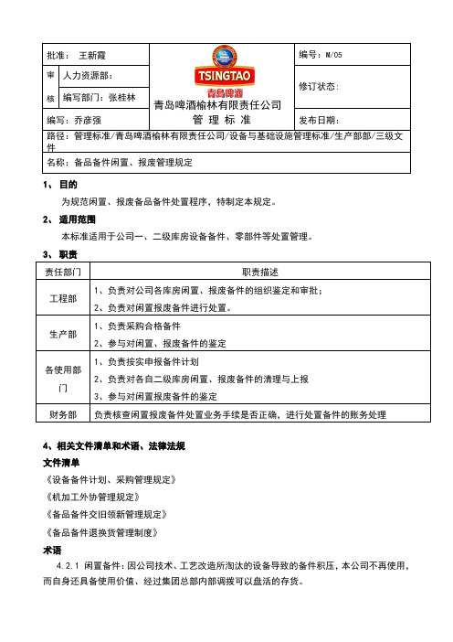 备品备件闲置、报废管理规定