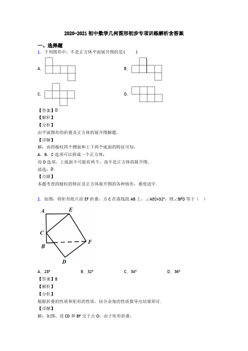 2020-2021初中数学几何图形初步专项训练解析含答案